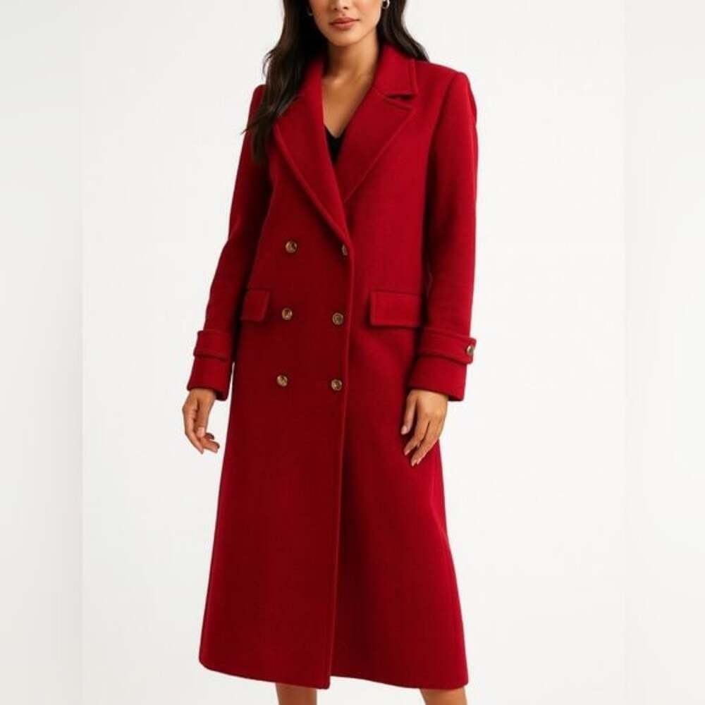 Evan Picone Red Trench Coat | Long Classic Coat | Elegant Statement | Size L